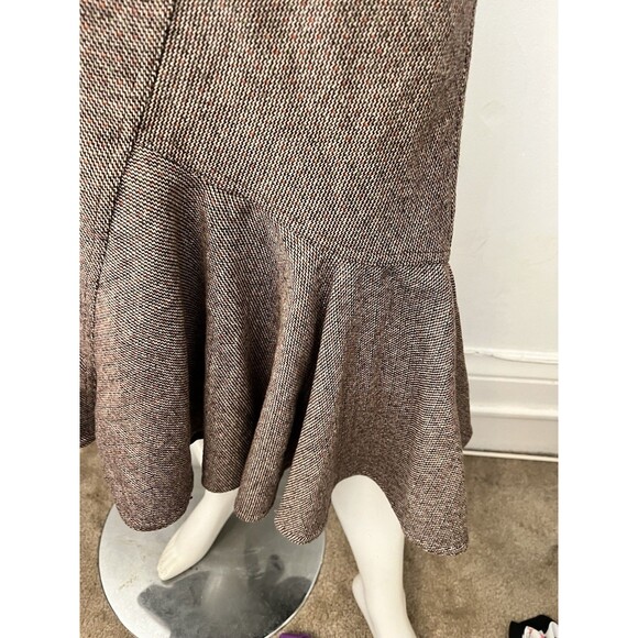 Vintage 90s Necessary Objects brown Chevron pleated flared A Line Midi Skirt Med - Picture 2 of 5